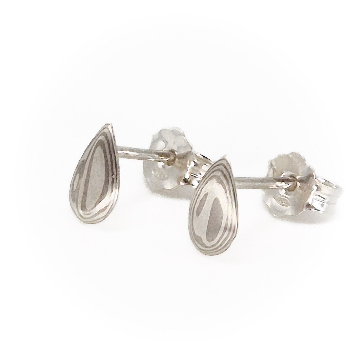 Mokume-gane oorbellen - Druppel bol - palladium