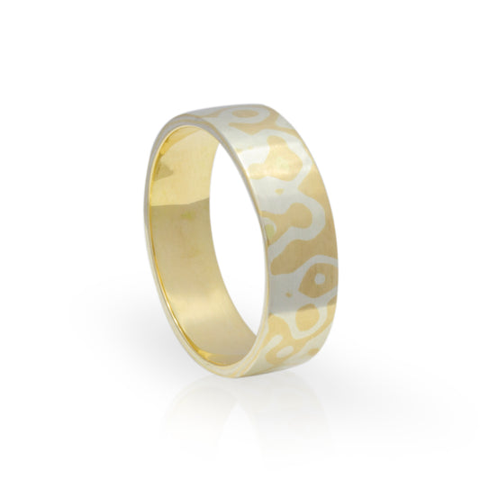 14krt Geelgoud met Zilver Mokume-Gane Ring (Lion)