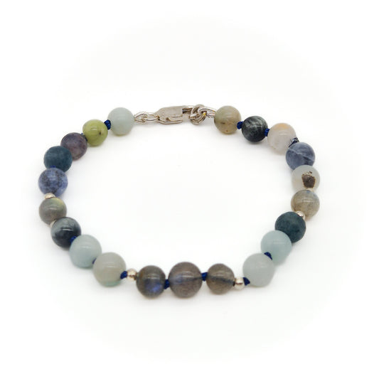Mix-edelstenen armband met zilveren bolletjes