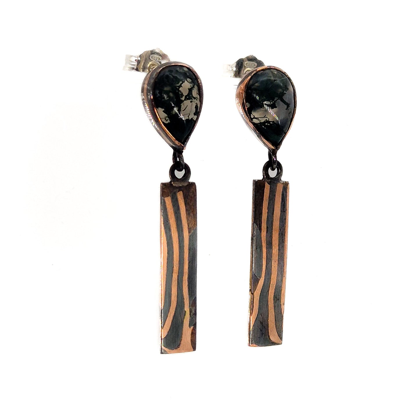 Mokume-gane oorbellen - Sterling Zilver/14k roodgoud - Mosagaat