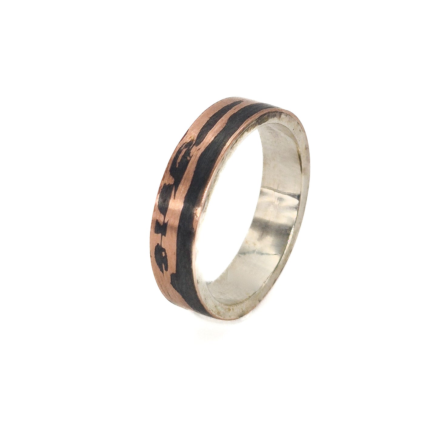 Zilver / 14k roodgoud Mokume-Gane Ring small "Tiger"