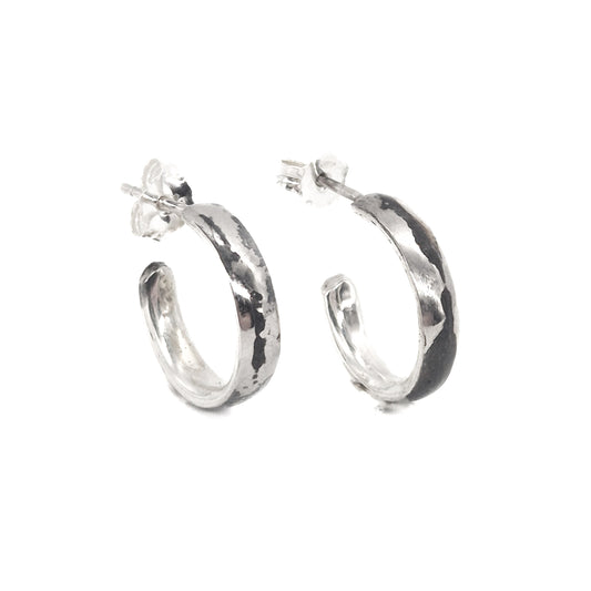 Mokume-gane oorbellen - halve creool - Palladium/zilver