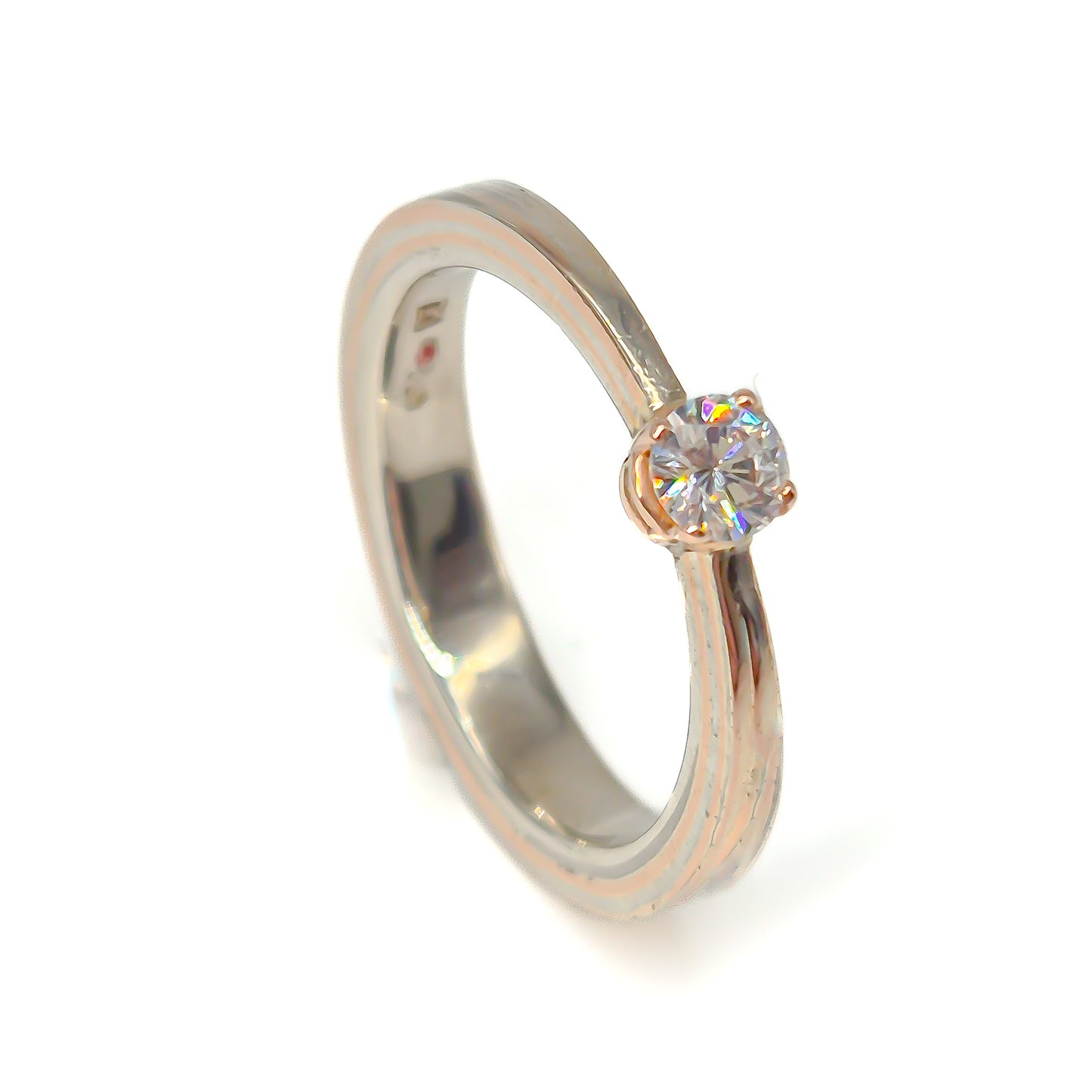 Mokume-gane sterling zilver/14k extra roodgoud - Laboratorium diamant ring