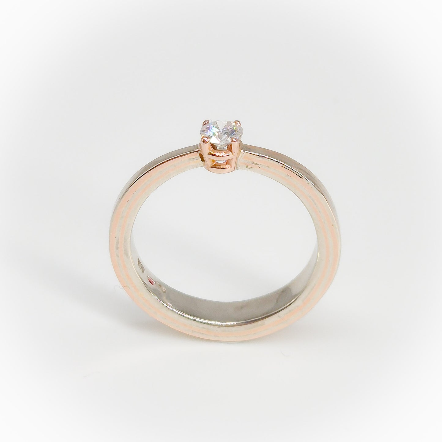 Mokume-gane sterling zilver/14k extra roodgoud - Laboratorium diamant ring