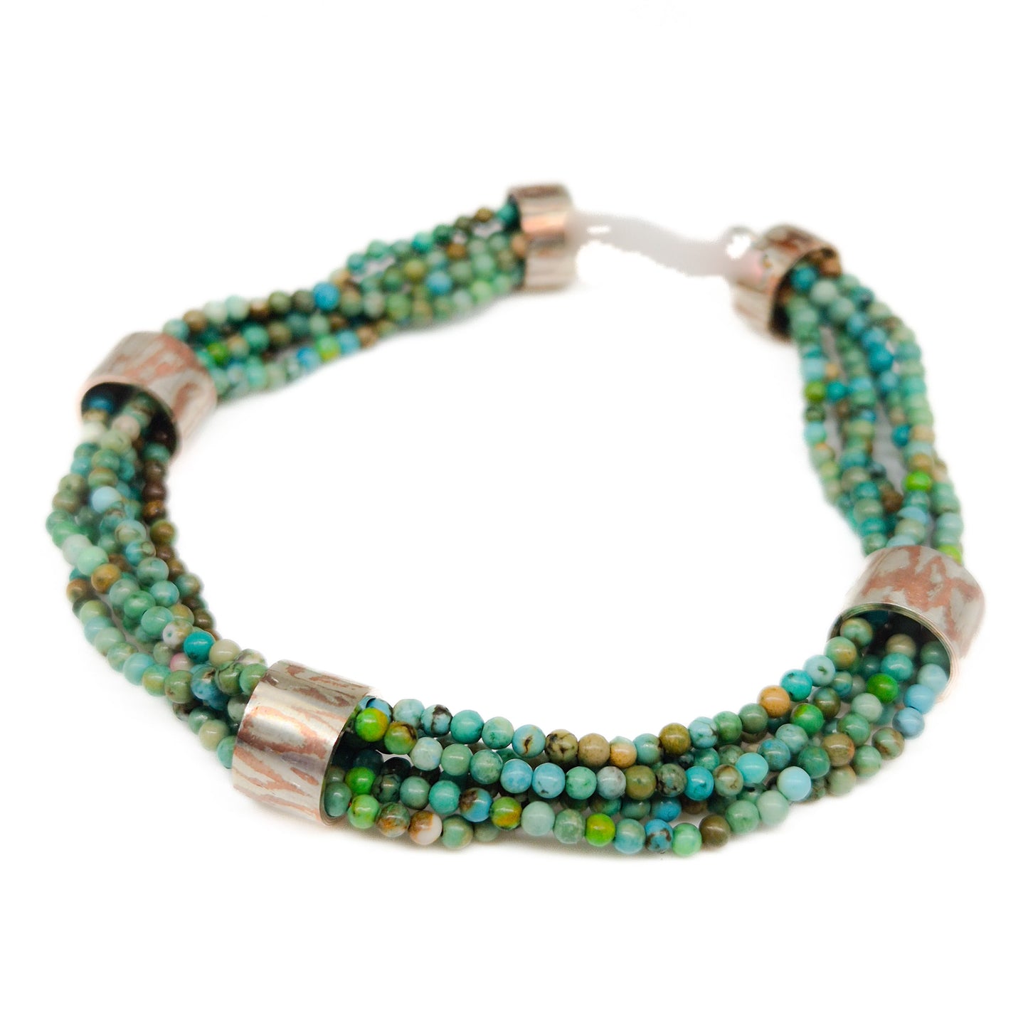 Chrysocolla armband met mokume-gane ringen